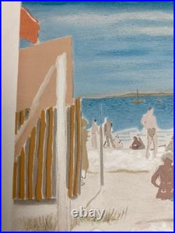Gravure Lithographie MAURICE BRIANCHON 1950 Ancien La Plage Mer Méditerranée Art