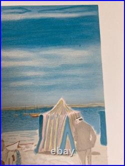 Gravure Lithographie MAURICE BRIANCHON 1950 Ancien La Plage Mer Méditerranée Art