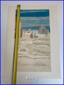 Gravure Lithographie MAURICE BRIANCHON 1950 Ancien La Plage Mer Méditerranée Art