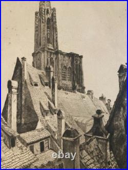 Gravure Lithographie René Allenbach Estampe Ancien 1920 Old Etching Strasbourg