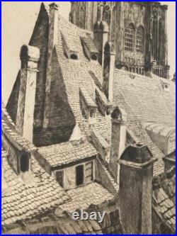 Gravure Lithographie René Allenbach Estampe Ancien 1920 Old Etching Strasbourg
