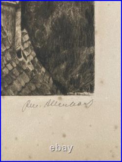 Gravure Lithographie René Allenbach Estampe Ancien 1920 Old Etching Strasbourg
