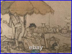 Gravure Marché Aux Puces Brocante Paris Armand Coussens Etching Antique Old Art