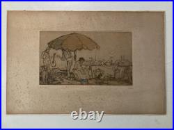 Gravure Marché Aux Puces Brocante Paris Armand Coussens Etching Antique Old Art