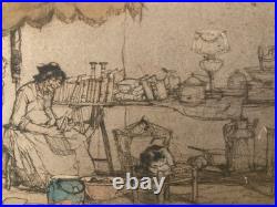 Gravure Marché Aux Puces Brocante Paris Armand Coussens Etching Antique Old Art