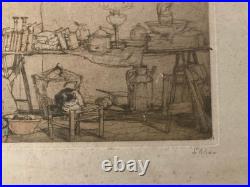 Gravure Marché Aux Puces Brocante Paris Armand Coussens Etching Antique Old Art