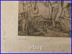 Gravure Marché Aux Puces Brocante Paris Armand Coussens Etching Antique Old Art