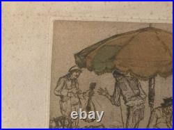 Gravure Marché Aux Puces Brocante Paris Armand Coussens Etching Antique Old Art