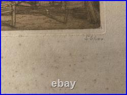Gravure Marché Aux Puces Brocante Paris Armand Coussens Etching Antique Old Art