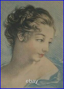 Gravure Mignon Massart Femme Du XVIII Eme Cadre Dore Perle H3255