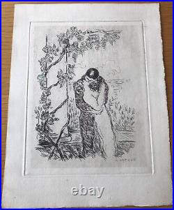 Gravure Originale Par L'artiste Laprade Le Baiser