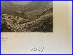 Gravure Originale XIXe Estampe Chamonix Mont Blanc Alpes Vache Paysage Ancien