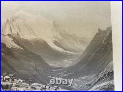 Gravure Originale XIXe Estampe Chamonix Mont Blanc Alpes Vache Paysage Ancien