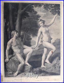 Gravure Originale-adam Et Eve-carlo Cignani-jean Massard-epoque XVIII E-rare