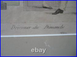 Gravure Polychrome Le Dejeune Du Dimanche Debut Du 19 Eme Siecle 1