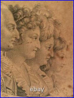 Gravure Royaliste Sur Papier Louis XVI Famille Fin XVIII Eme Cadre Laiton H535
