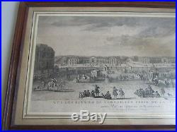 Gravure. Vue des écuries de Versailles prise de la seconde grille, Rigaud XVIIIe
