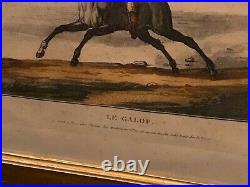 Gravure XIXe Le galop C. Vernet J. Darcis cadre bois doré cheval équitation