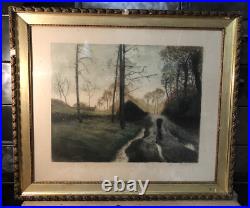 Gravure XIXe Paysage Signée A Identifier 81,5x69,5 Cm