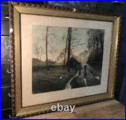 Gravure XIXe Paysage Signée A Identifier 81,5x69,5 Cm