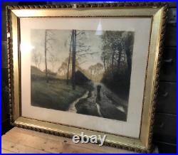 Gravure XIXe Paysage Signée A Identifier 81,5x69,5 Cm