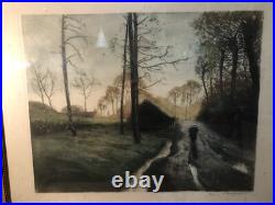 Gravure XIXe Paysage Signée A Identifier 81,5x69,5 Cm
