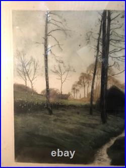 Gravure XIXe Paysage Signée A Identifier 81,5x69,5 Cm