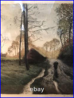 Gravure XIXe Paysage Signée A Identifier 81,5x69,5 Cm