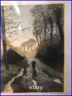 Gravure XIXe Paysage Signée A Identifier 81,5x69,5 Cm