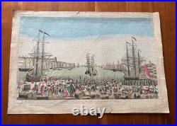 Gravure XVIIIe Embarquement des françois pour l'Isle de Cayenne à Rochefort