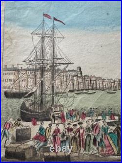 Gravure XVIIIe Embarquement des françois pour l'Isle de Cayenne à Rochefort