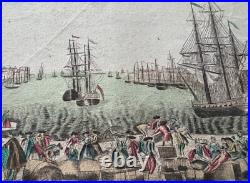 Gravure XVIIIe Embarquement des françois pour l'Isle de Cayenne à Rochefort