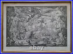 Gravure XVIIIe La Tentation de Saint Antoine d'après Callot encadrée 57x77 cm