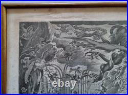 Gravure XVIIIe La Tentation de Saint Antoine d'après Callot encadrée 57x77 cm