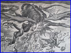 Gravure XVIIIe La Tentation de Saint Antoine d'après Callot encadrée 57x77 cm