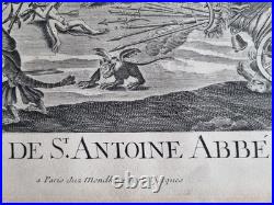 Gravure XVIIIe La Tentation de Saint Antoine d'après Callot encadrée 57x77 cm