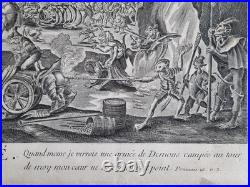 Gravure XVIIIe La Tentation de Saint Antoine d'après Callot encadrée 57x77 cm