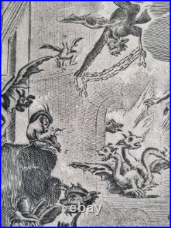 Gravure XVIIIe La Tentation de Saint Antoine d'après Callot encadrée 57x77 cm
