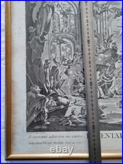 Gravure XVIIIe La Tentation de Saint Antoine d'après Callot encadrée 57x77 cm