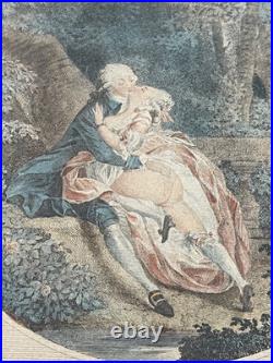 Gravure XVIIIème The Grove scène galante curiosa érotisme couple