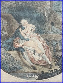 Gravure XVIIIème The Grove scène galante curiosa érotisme couple