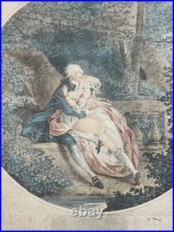 Gravure XVIIIème The Grove scène galante curiosa érotisme couple