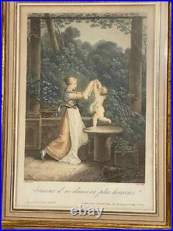 Gravure XVIIIème bonheur maternité estampe mère & enfant Prud'hon & Mallet