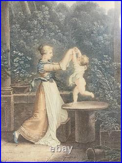 Gravure XVIIIème bonheur maternité estampe mère & enfant Prud'hon & Mallet