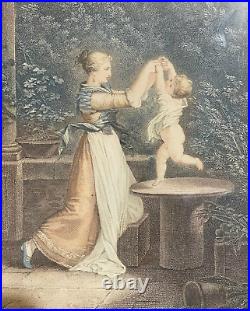 Gravure XVIIIème bonheur maternité estampe mère & enfant Prud'hon & Mallet