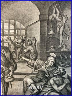 Gravure XVIIe Maarten de Vos Saint Mathieu Prison Etching Ancien Old Estampe Art