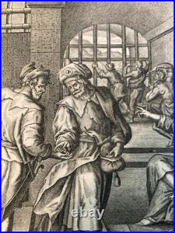 Gravure XVIIe Maarten de Vos Saint Mathieu Prison Etching Ancien Old Estampe Art