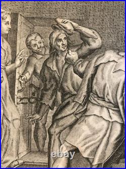Gravure XVIIe Maarten de Vos Saint Mathieu Prison Etching Ancien Old Estampe Art