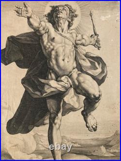 Gravure XVIe 1591 Jacob Matham Cornelis van Haarlem Apollon Dieu Soleil Original