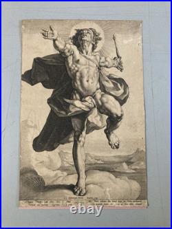 Gravure XVIe 1591 Jacob Matham Cornelis van Haarlem Apollon Dieu Soleil Original